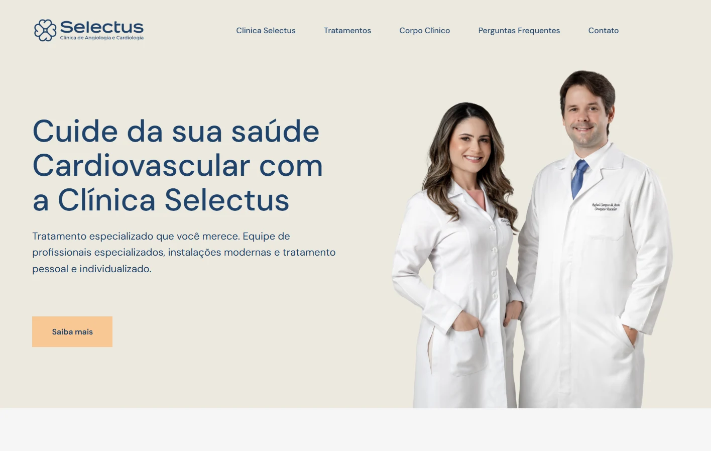 Página inicial do site da Clínica Selectus